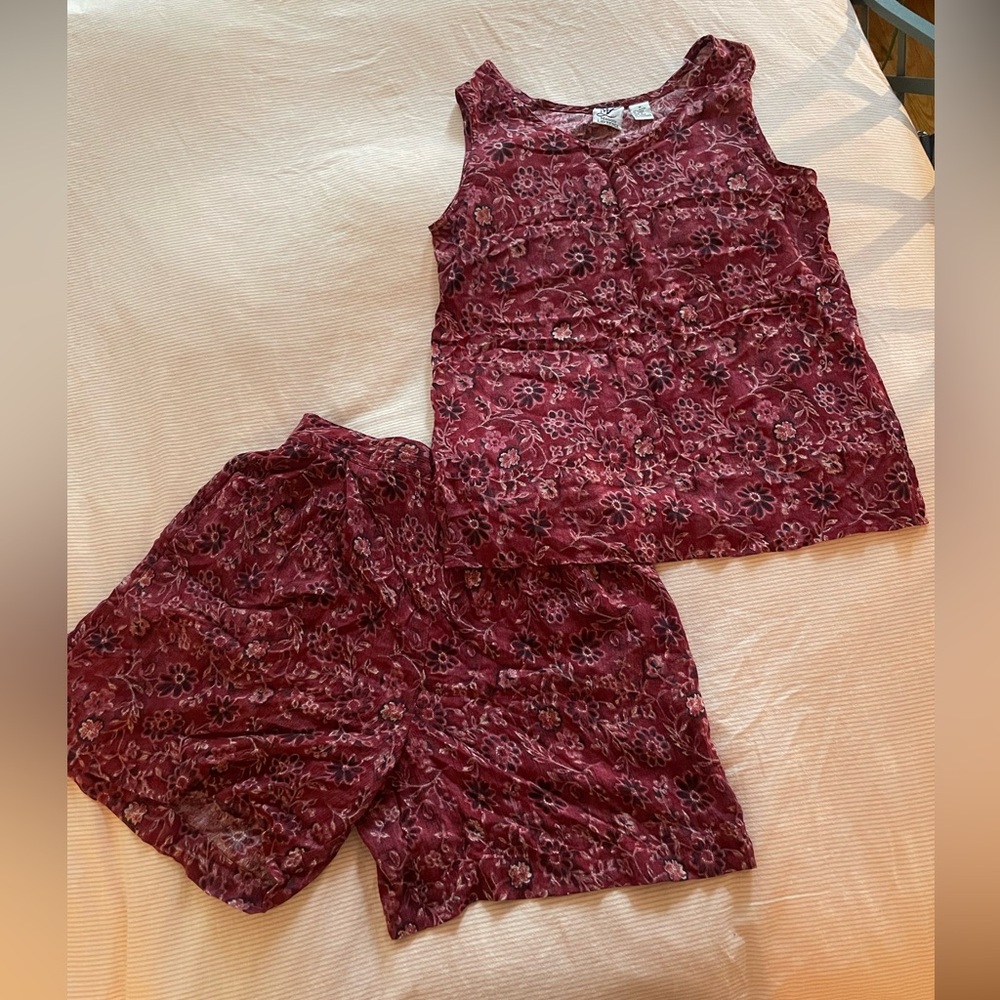 90s Red Floral Matching Short Set